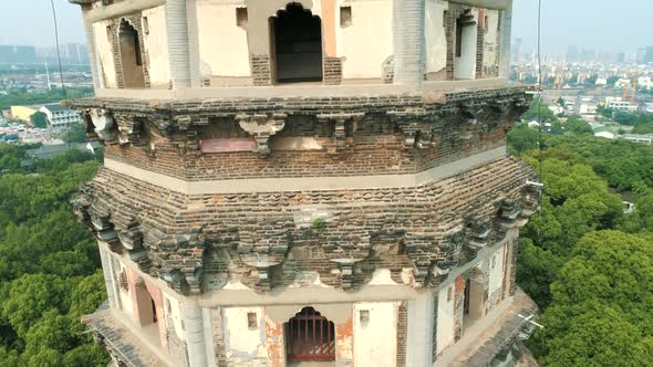 Aerial View of Leaning Yunyan Pagoda of Tiger Hill