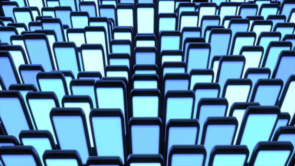Abstract Blocks on Plane Like Devices with Screen Lighting with Blue Neon Light