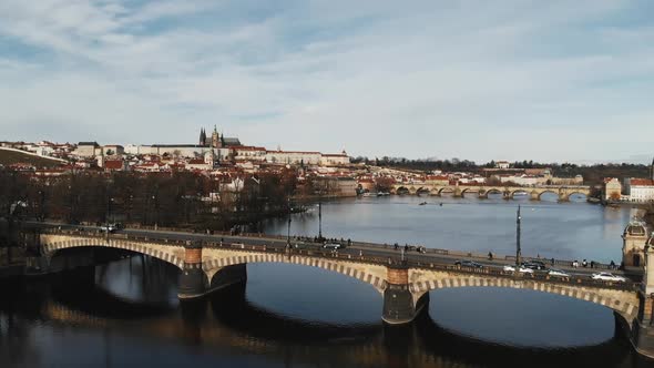 Aerial Drone View of Old Capital Town Prague