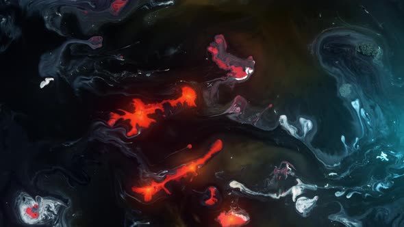 Dark Red Macro Paint Particles Flowing Like Lava on Otherworldly Terrain