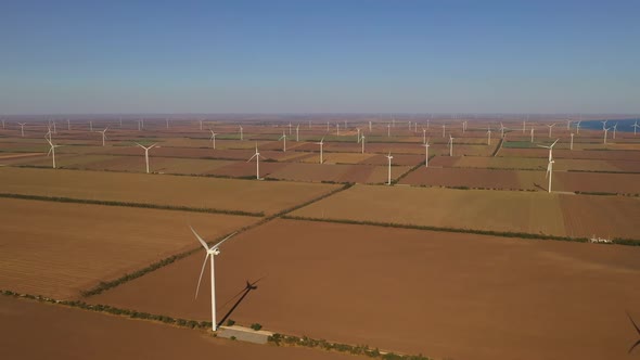 Aerial View of the Wind Turbines in the Field