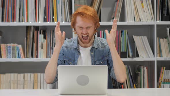 Angry Screaming Redhead Man at Work in Office, Shouting