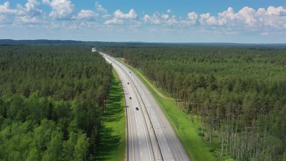 Aerial Top View on Country Road in Forest