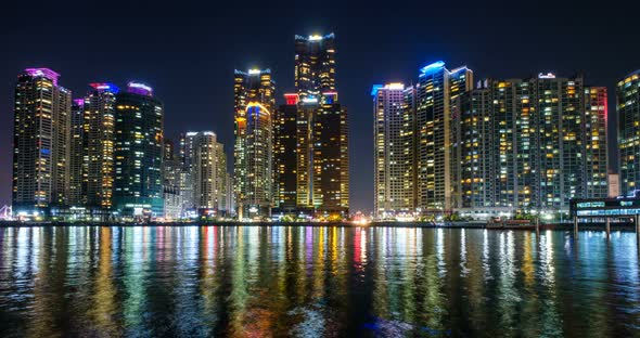 Busan Marina City Skyscrapers Illluminated in Night