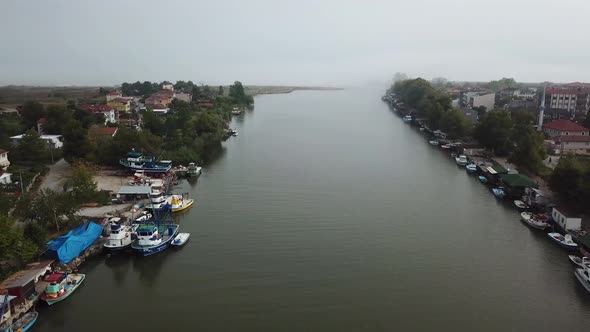 Aerial river and boats