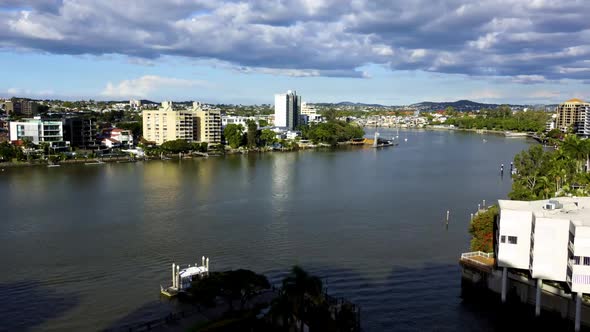 Looking down the river from Dockside towards Newfarm watching the CityCat Ferried travel up and down