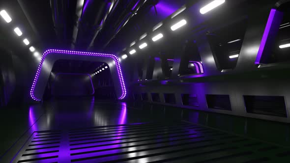 Scifi Tunnel in Outer Space with Neon Light