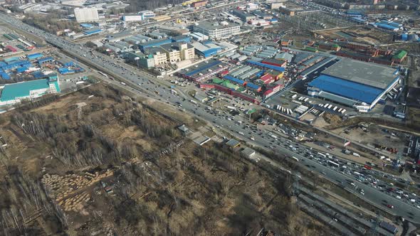 Bird'seye View of Residential Buildings and a Busy Road