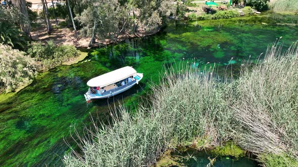 Aerial view of drone 'Azmak' river in the 'Akyaka' town - Gokova - Mugla - TURKEY