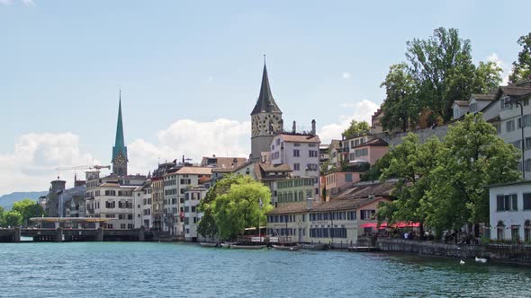 The Embankment of the Limmat River and the Part of Old Zurich.