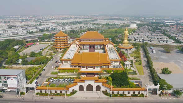Aerial top view of National Fo Guang Shan Thaihua Temple in Bangkok