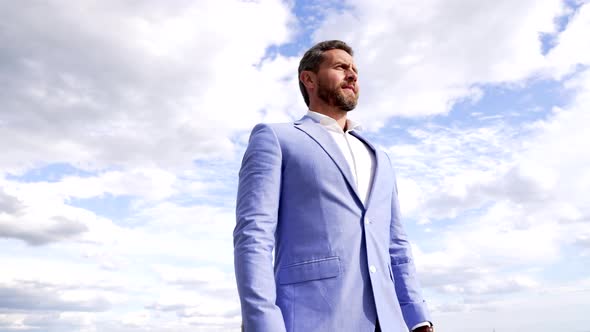 Ambitious Business Professional Man Pose in Formalwear on Sky Businessman