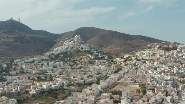 Syros island, Cyclades, Greece. Hermoupolis cityscape aerial