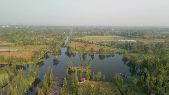 View of Xochimilco island and chinampas in south mexico city