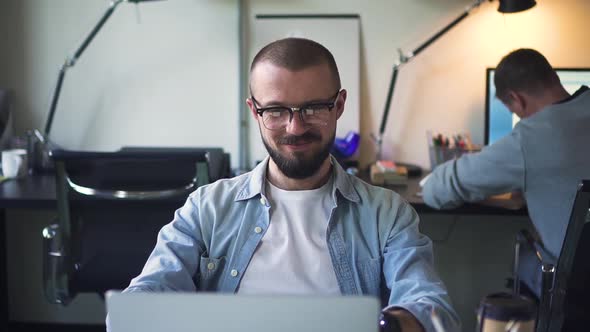 Adult Hipster Bearded Business Man Receiving Good News in Business. Success and Achievement Spbd