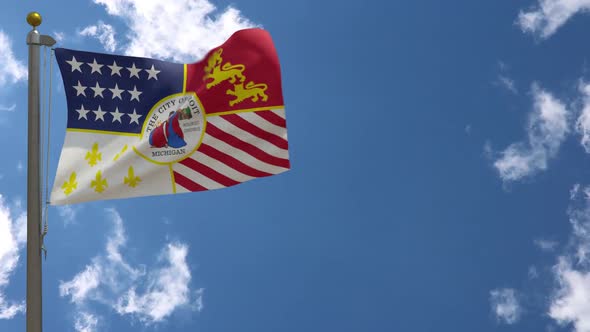 Detroit City Flag Michigan (Usa) On Flagpole