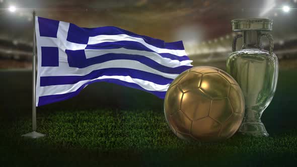 Greece Flag With Football And Cup Background Loop