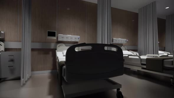 3D Rendering interior .Isolated empty bed in hospital,