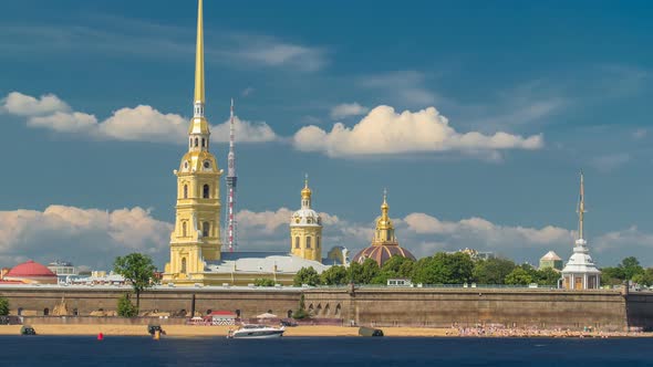 Peter and Paul Fortress Across the Neva River Timelapse Hyperlapse St