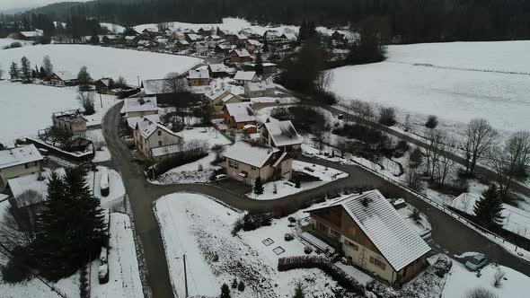 Village of Saint-Point-Lac in Doubs in France seen from the sky alt