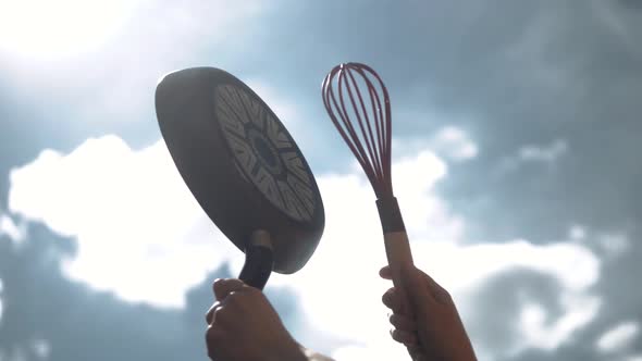 Man Hitting Saucepan in Protest