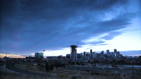 Denver, Colorado, USA-November 20, 2016. Sunrise over downtown Denver.