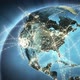 World connections with city lights. Gray. Earth globe. Spinning Earth with light lines. - VideoHive Item for Sale