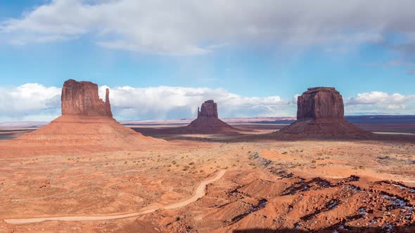 Monument Valley, Utah West and East Mitten Butte With Road