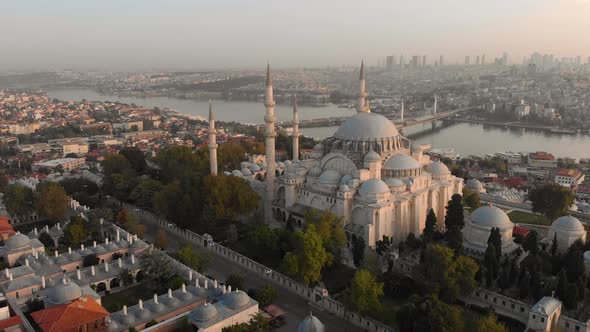 Aerial view of Suleymaniye Mosque in Fatih, Istanbul, Turkey