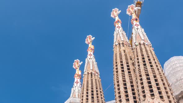 Sagrada Familia a Large Roman Catholic Church in Barcelona Spain Timelapse