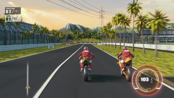 High Speed Motorcycle Racing On The Track 3d Video Game Simulation alt