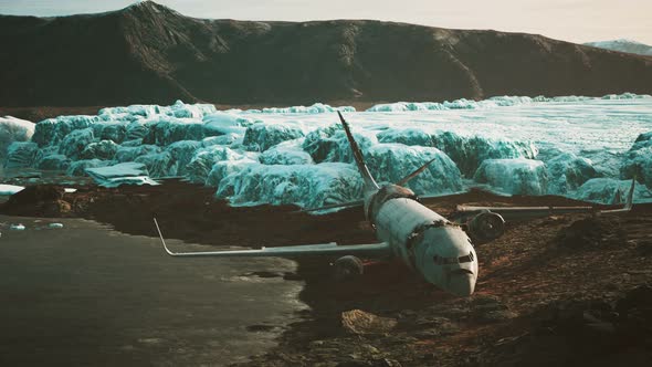 Old Broken Plane on the Beach of Iceland