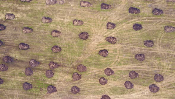 Aerial View of a Pile of Manure Scattered Across a Farm Field