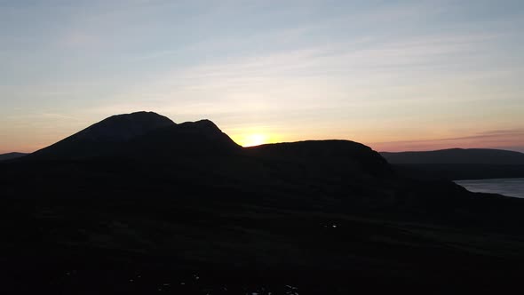 Aerial View of the Mount Errigal Silhouette the Highest Mountain in Donegal  Ireland