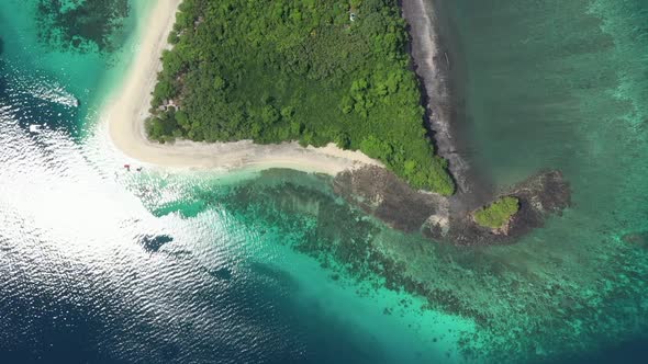 aerial fly over of a tropical island in the Indian Ocean off Madagascar