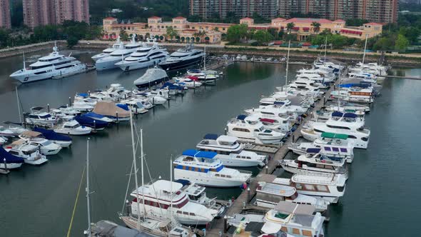 Top view of typhoon shelter in castle peak bay in Hong Kong