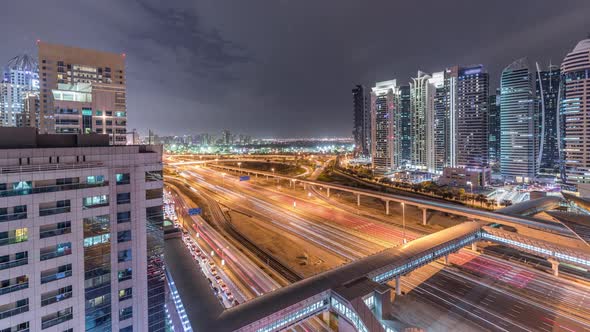 Aerial Top View to Sheikh Zayed Road Near Dubai Marina and JLT Timelapse Dubai