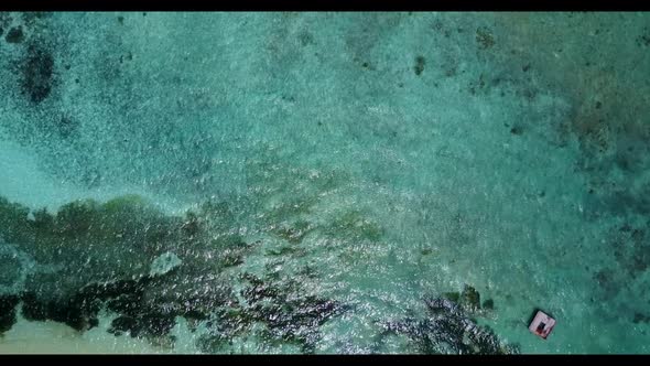 Aerial drone panorama of beautiful seashore beach vacation by clear water and bright sand background