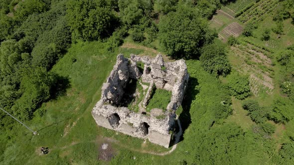 Castle Ruins on Fortification Stronghold of Knights Templar in Ukraine, Aerial