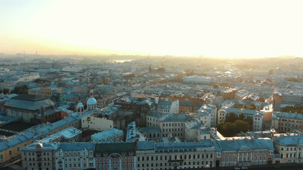 Cityscape of St. Petersburg in the Rays of the Gentle Rising Sun in Summer