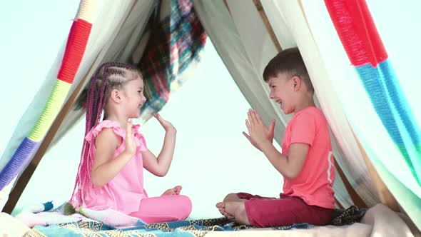 Kids Couple Playing in Tent