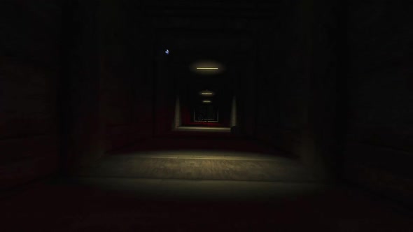 Dynamic Horror Film Scene in Dark Scary Corridor with Empty Wheelchair
