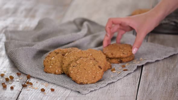 Homemade Cooked Oatmeal Cookies with Nuts Raisins