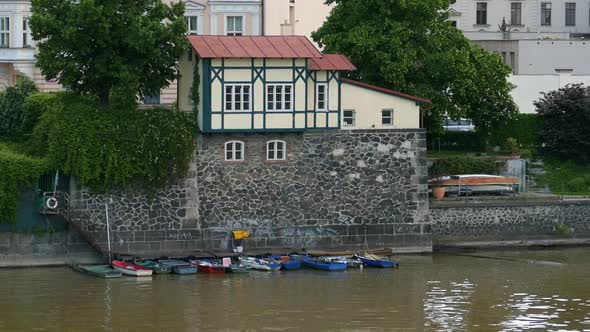 Prague City - Old Buldings, River, Boats