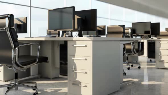 Seamless animation of walking through the modern office in morning. Loopable. HD