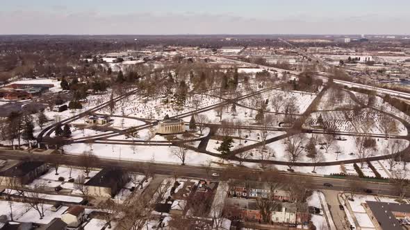 Aerial Drone Video Clover Hill Cemetery Winter Season Michigan