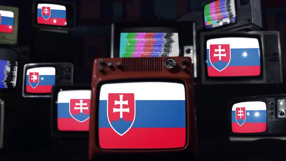 Slovakia flags and retro Televisions.