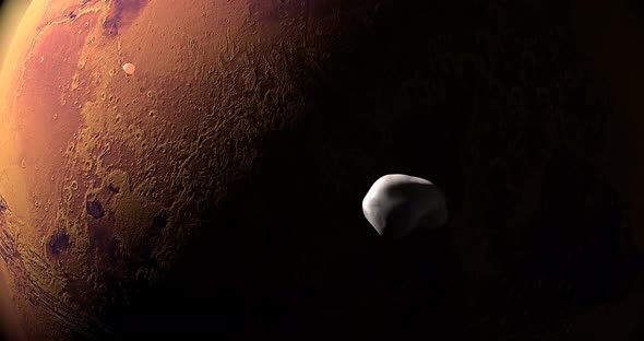 Satellite Deimos Orbiting around Mars Planet