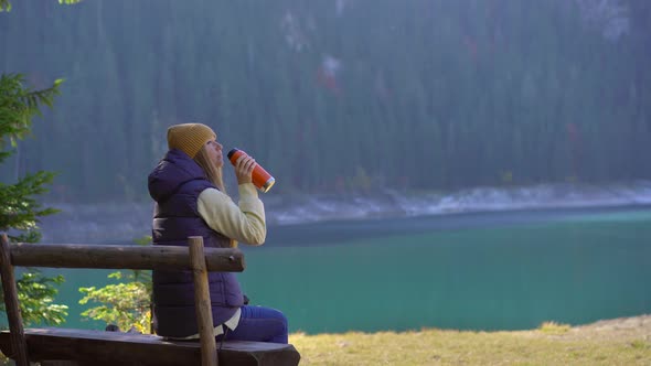 A Young Woman Visits the Crno Jezero or the Black Lake Near the City of Zabljak