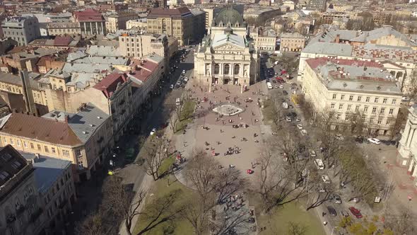 Opera and Ballet Theatre and View of the Historic Center of Lviv, Ukraine